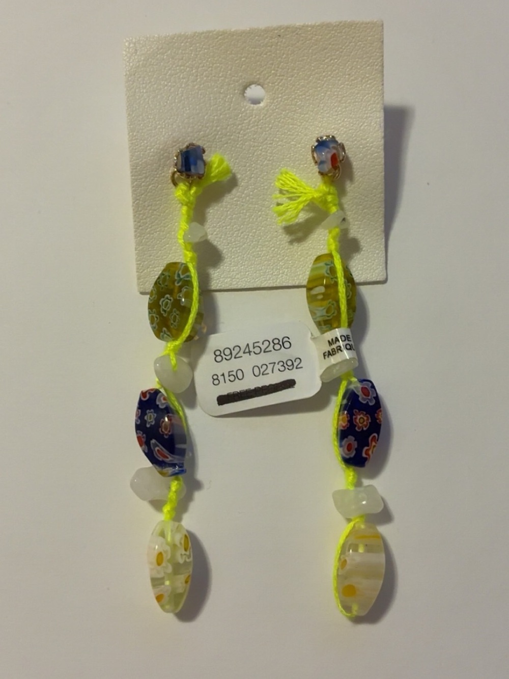 Free People Ariana Ost Neon Yellow Multicolor Beaded Drop Earrings